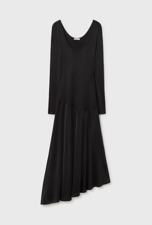 Silk Laundry Jersey Long Sleeve Dress (Black)