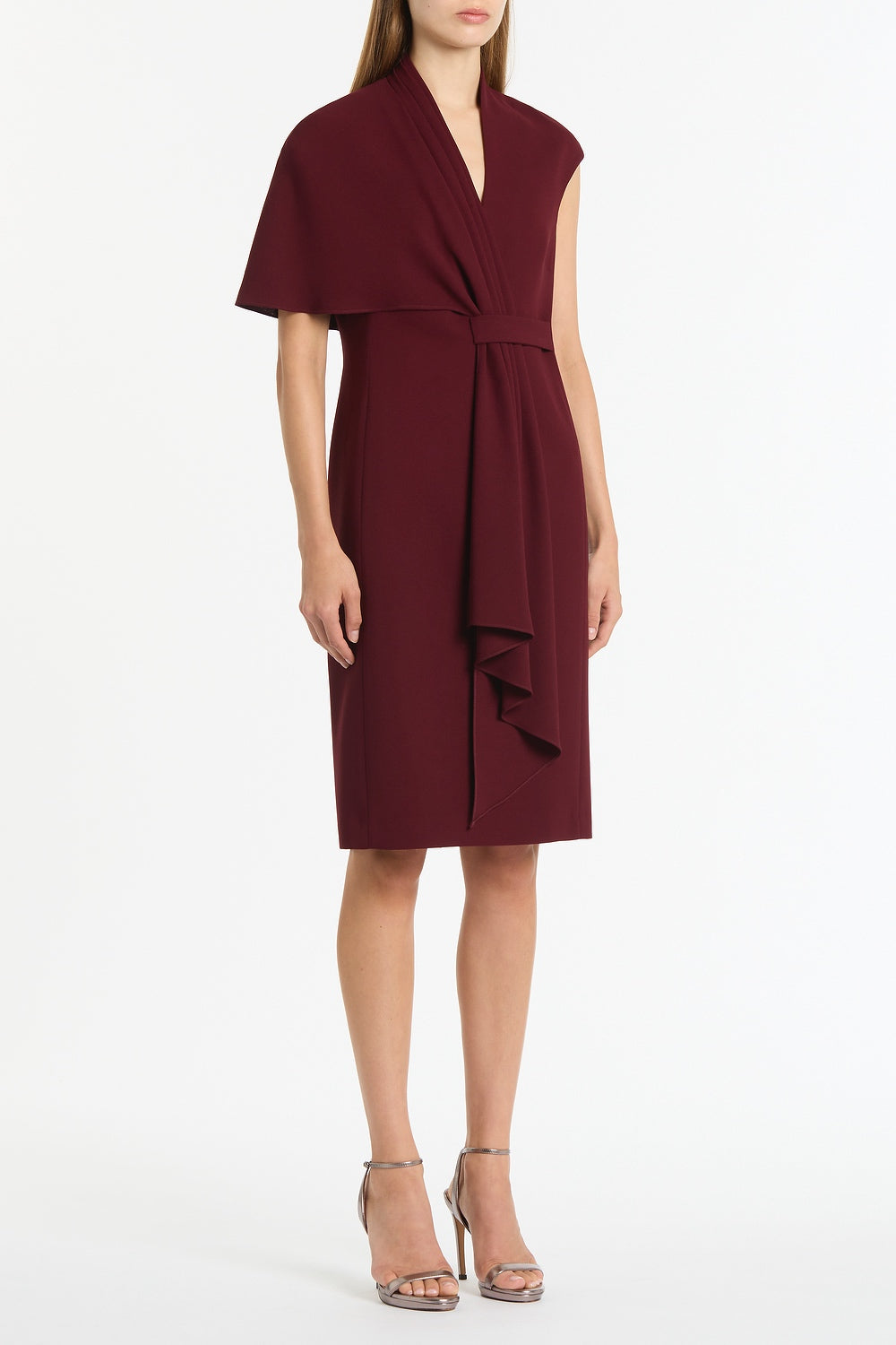 Carla Zampatti Merlot Asymmetric Drape Dress (Red)