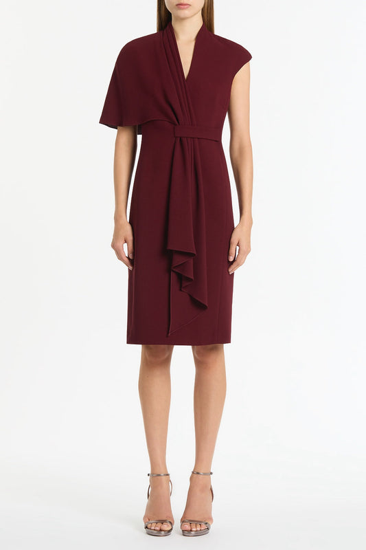 Image of Dresses. Product name - Merlot Asymmetric Drape Dress in Red colour by brand - Carla Zampatti