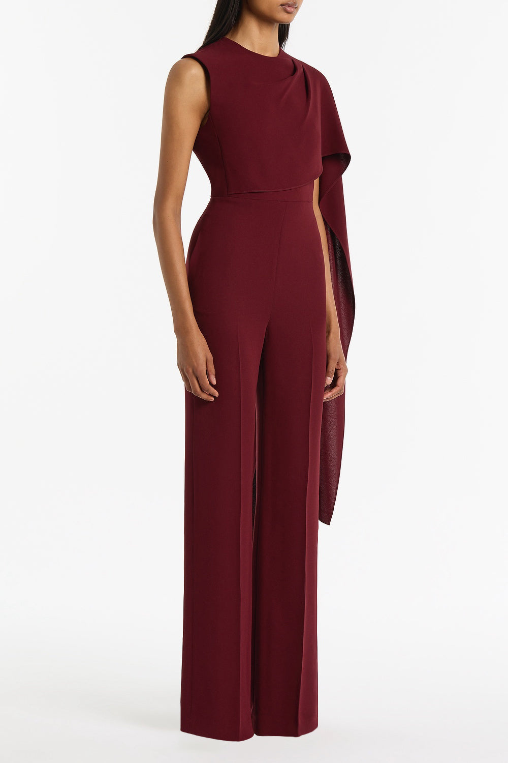 Carla Zampatti Merlot Crepe Cascade Jumpsuit (Red)