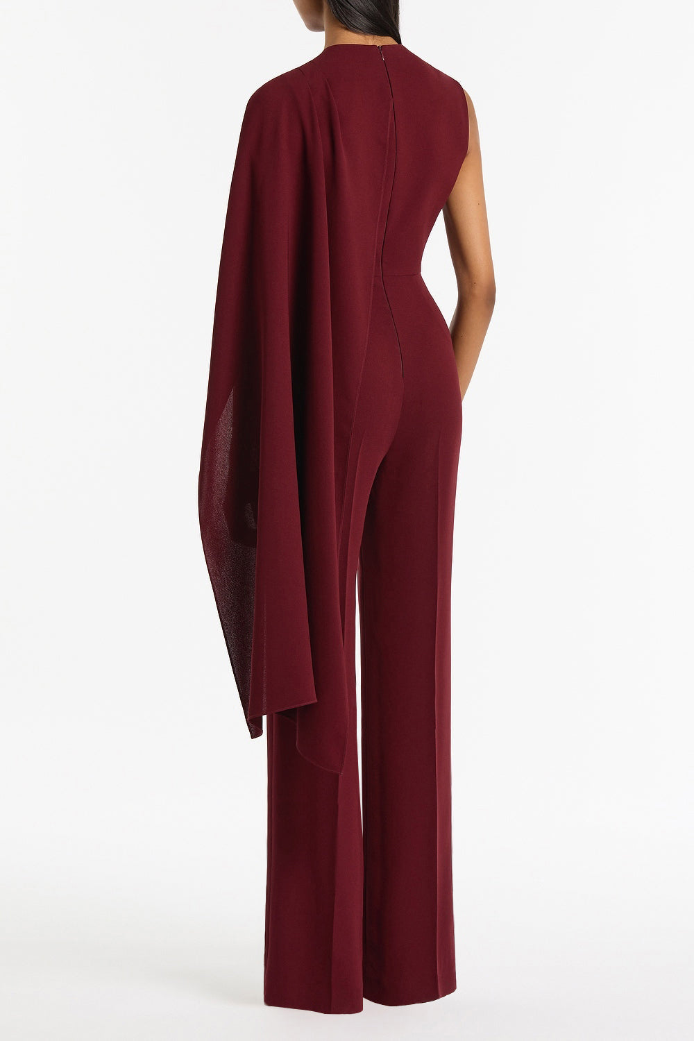 Carla Zampatti Merlot Crepe Cascade Jumpsuit (Red)