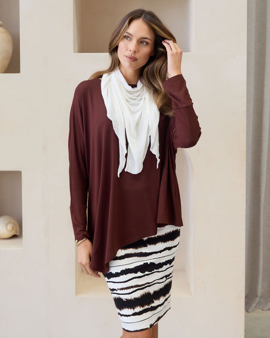 Lou Lou Susie Oversized Asymmetrical Bamboo Top (Burgundy)
