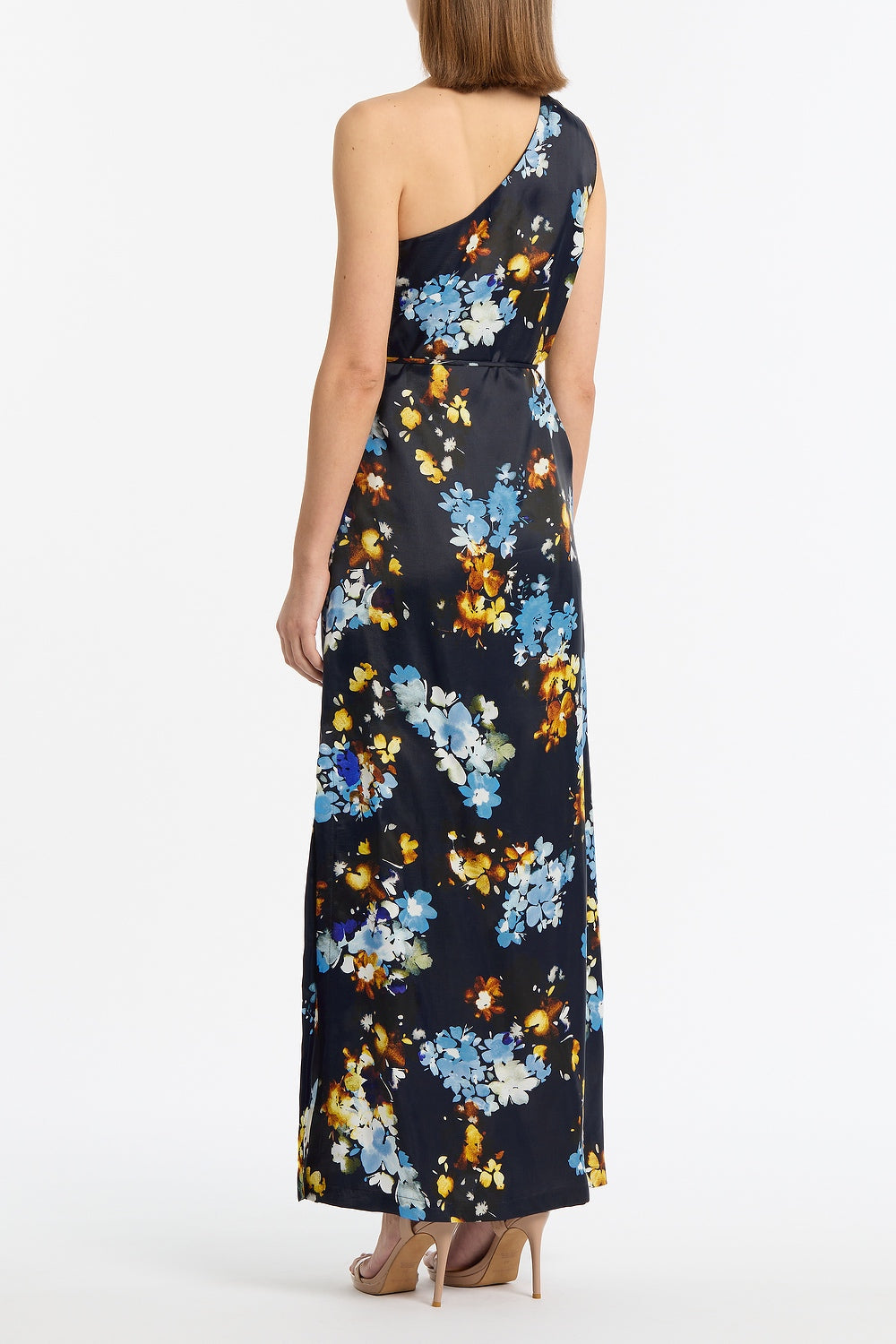 Carla Zampatti Midnight Botanica Viscose Twill One Shoulder Dress (Navy)