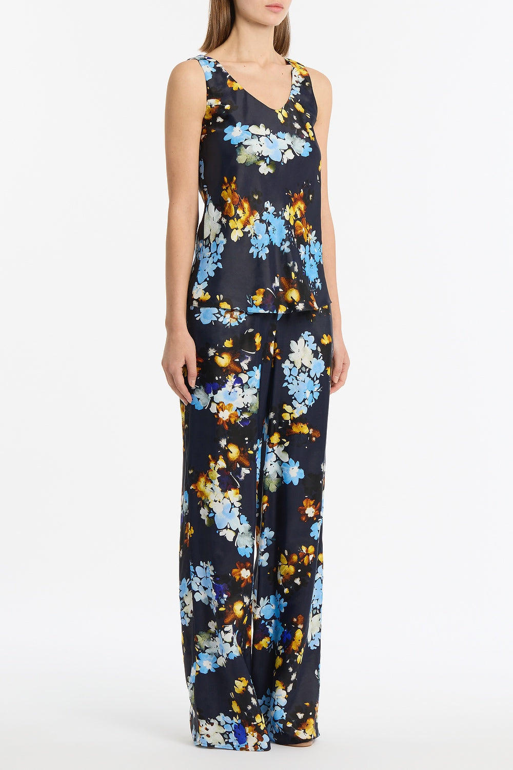 Carla Zampatti Midnight Botanica Viscose Twill Scoop Neck Cami (Navy)