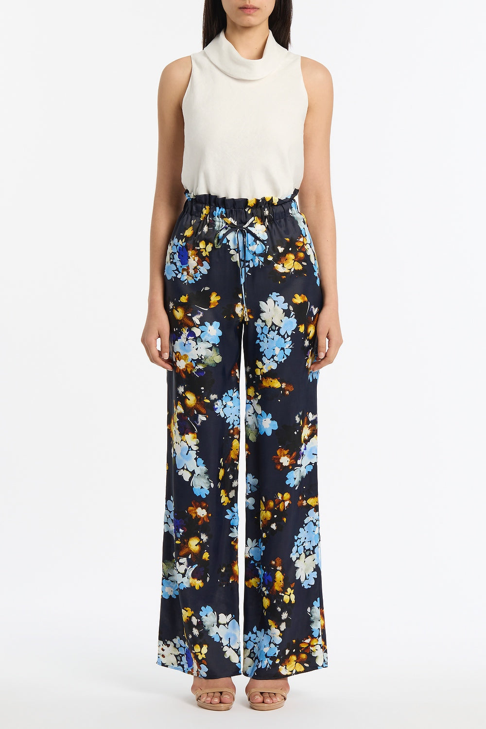 Carla Zampatti Midnight Botanica Viscose Twill Gathered Waist Pant (Navy)