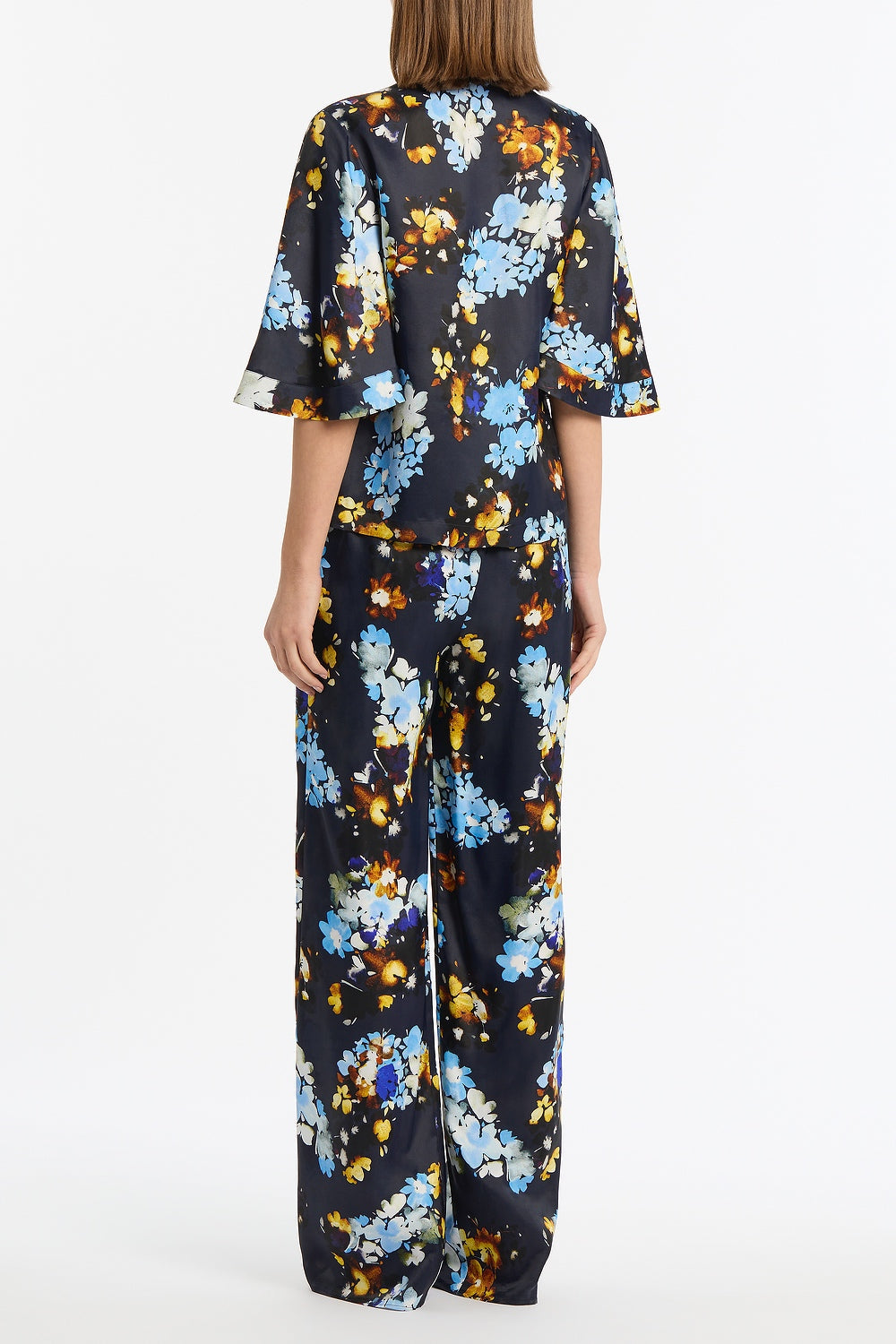 Carla Zampatti Midnight Botanica Viscose Twill Fluted Sleeve Shirt (Navy)