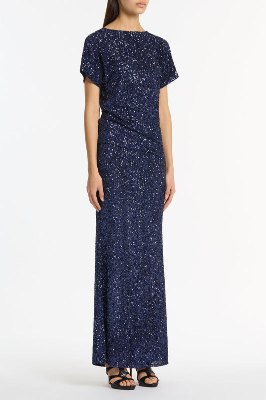 Carla Zampatti Midnight Crushed Sequin Drape Top (Navy)