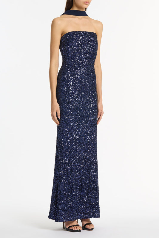 Carla Zampatti Midnight Crushed Sequin Strapless Gown (Navy)