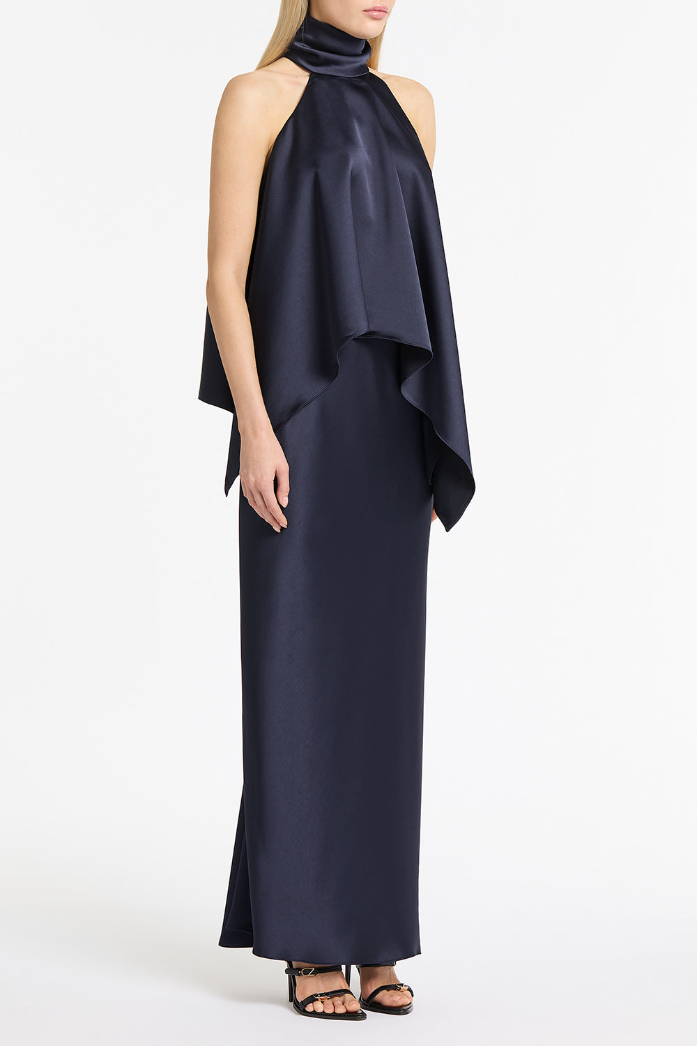 Carla Zampatti Midnight Satin Draped Halter Top (Blue)