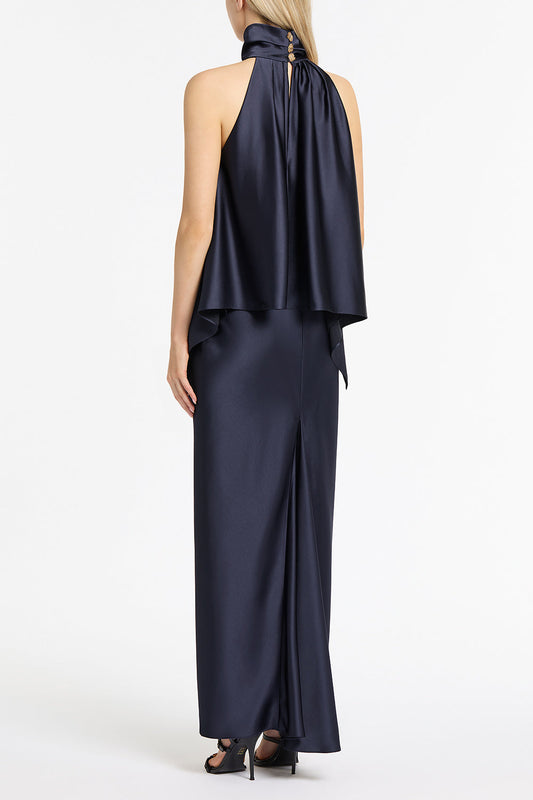 Carla Zampatti Midnight Satin Draped Halter Top (Blue)