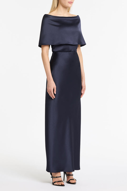 Carla Zampatti Midnight Satin Off Shoulder Top (Blue)