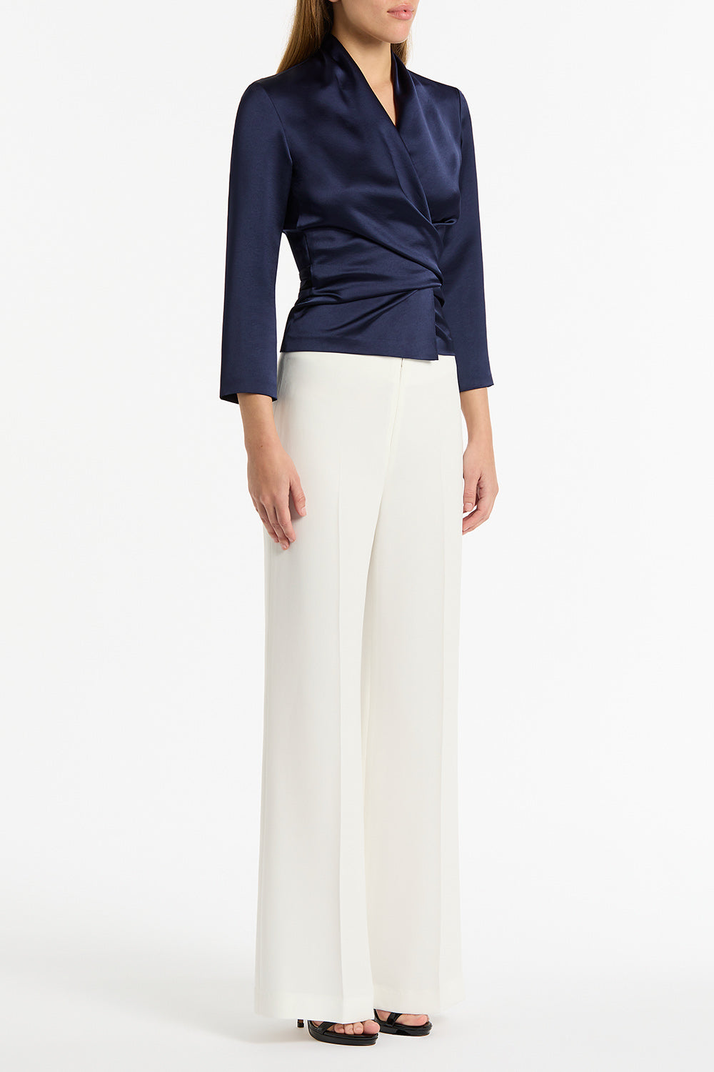 Carla Zampatti Midnight Satin Wrap Top (Blue)