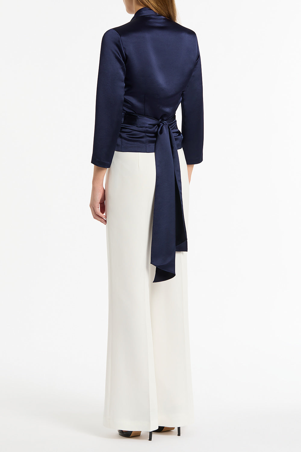 Carla Zampatti Midnight Satin Wrap Top (Blue)
