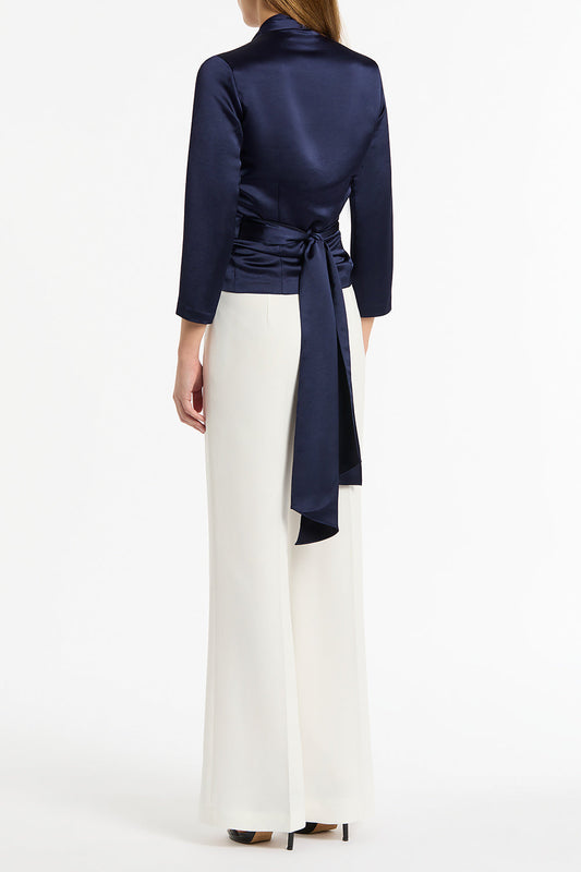Carla Zampatti Midnight Satin Wrap Top (Blue)