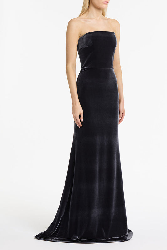 Carla Zampatti Midnight Velvet Strapless Gown (Blue)