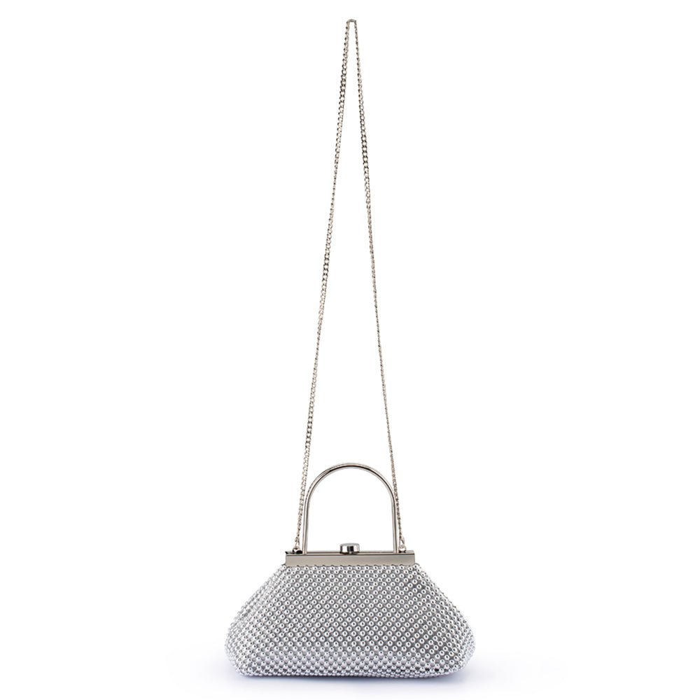 Olga Berg MIMI Ball Mesh Frame Bag (Silver)