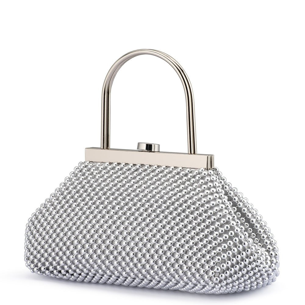 Olga Berg MIMI Ball Mesh Frame Bag (Silver)