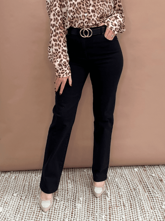 Image of Jeans. Product name - Miracle Slim Leg Jean Black in Black colour by brand - Gordon Smith