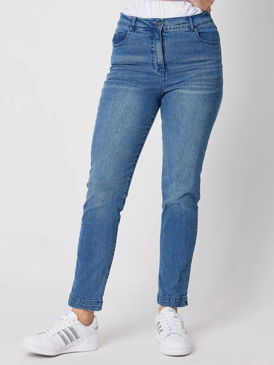 Image of Jeans. Product name - Miracle Slim Leg Jean Washed Denim in Washed Denim colour by brand - Gordon Smith