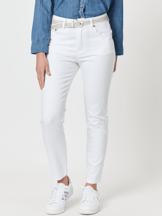 Image of Jeans. Product name - Miracle Slim Leg Jean White in White colour by brand - Gordon Smith