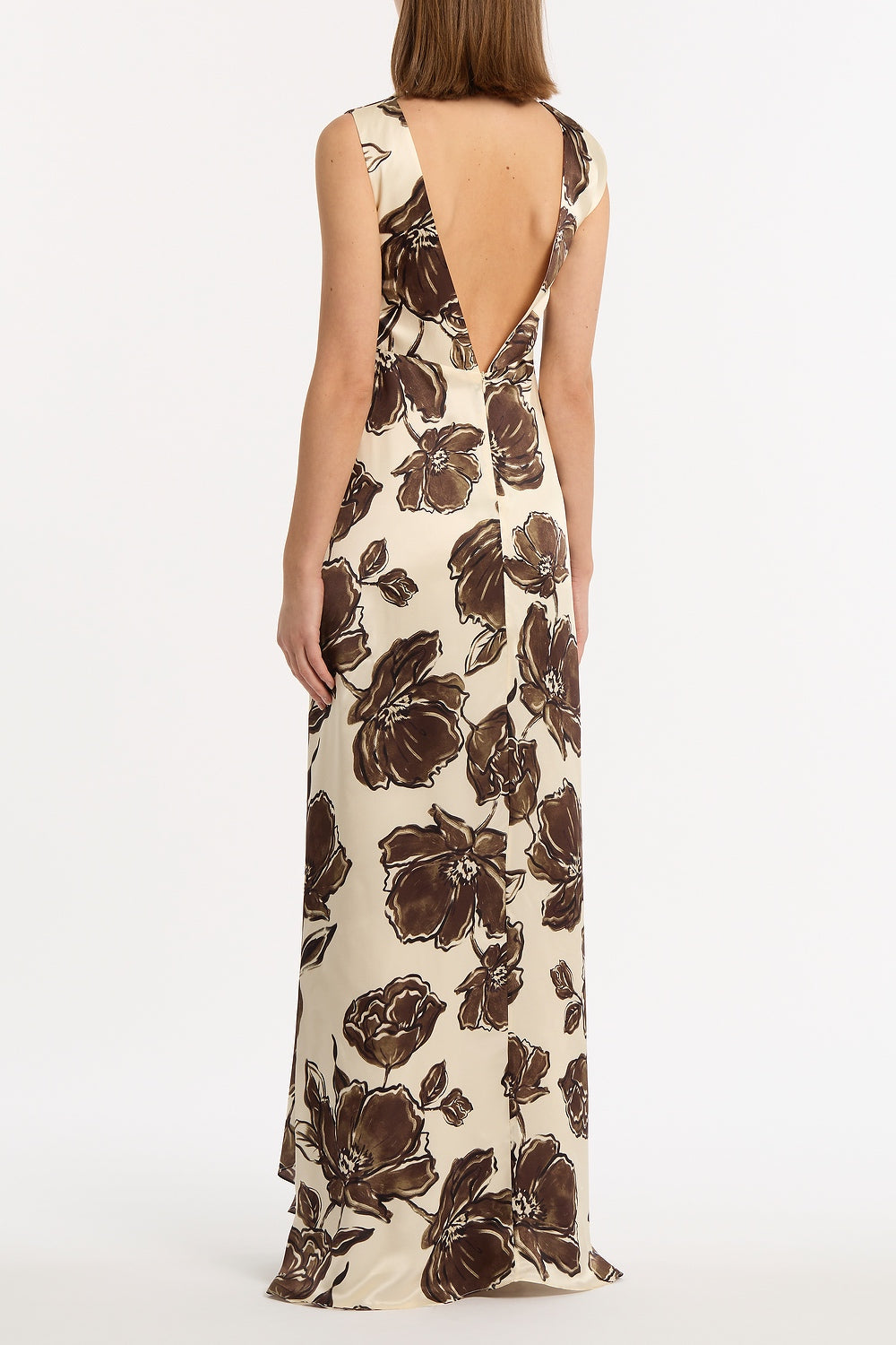 Carla Zampatti Mocha Bouquet Silk Viscose Cinched Maxi Dress (Brown)