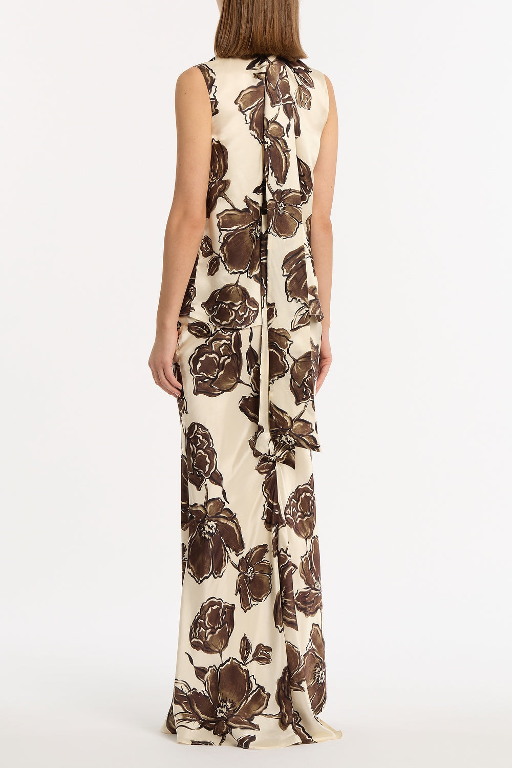 Carla Zampatti Mocha Bouquet Silk Viscose Tie Neck Top (Brown)