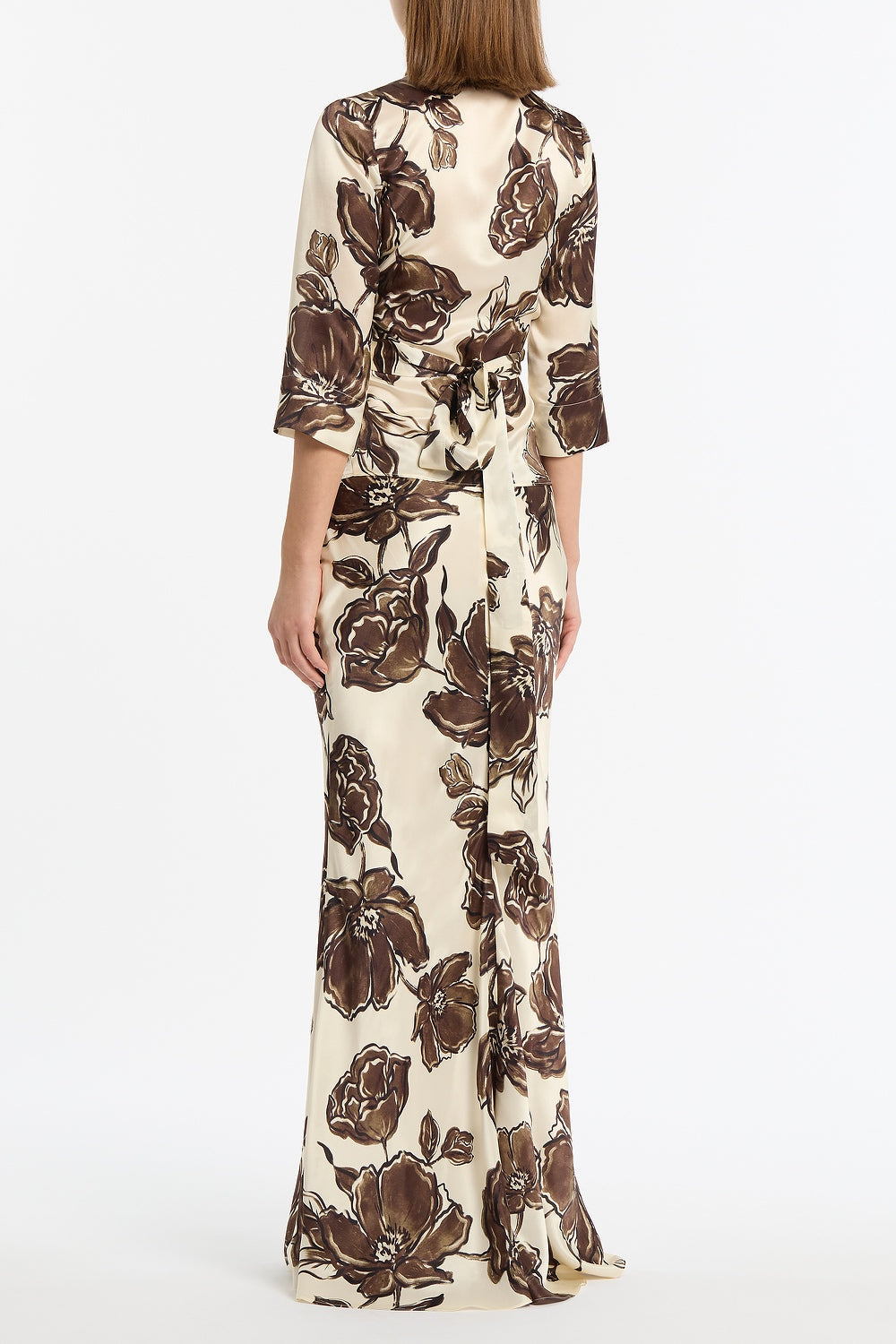 Carla Zampatti Mocha Bouquet Silk Viscose Wrap Top (Brown)