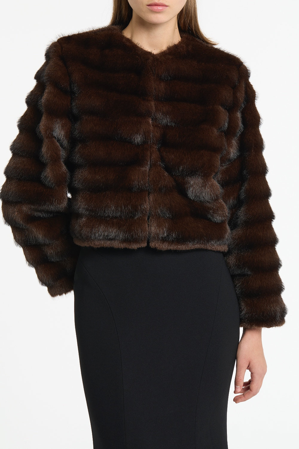 Carla Zampatti Mocha Cropped Fur Jacket (Brown)
