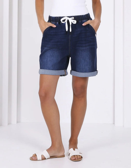 Image of a model wearing Shorts. Productname: Hugo Denim Shorts - in Ink colour by brand - Monaco