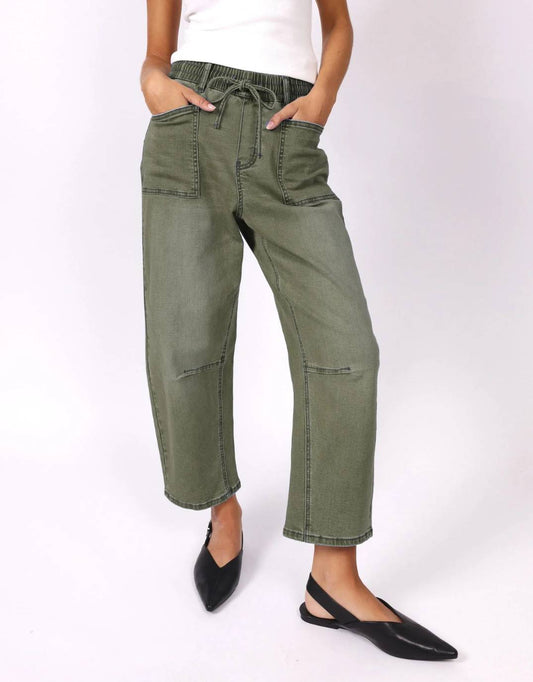 Image of Jeans. Productname: Leo Barrel Jeans - in Khaki colour by brand - Monaco