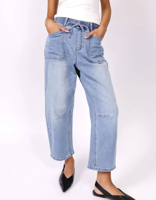 Image of Jeans. Product name - Leo Barrel Jeans Light Blue Denim in Light Denim colour by brand - Monaco