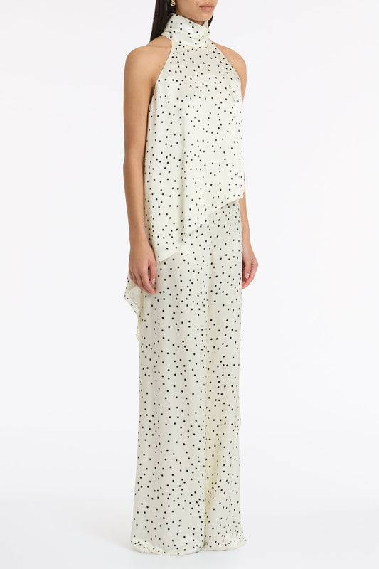 Carla Zampatti Monochrome Dot Silk Viscose Draped Asymmetric Top (Ivory)