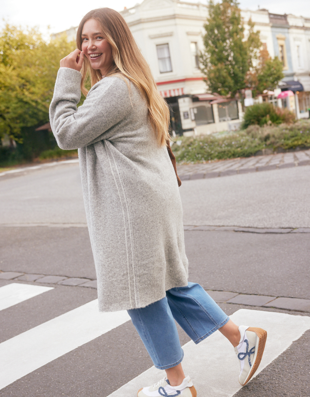 White & Co. Montreux Wool Alpaca Longline Cardigan (Grey Marle)