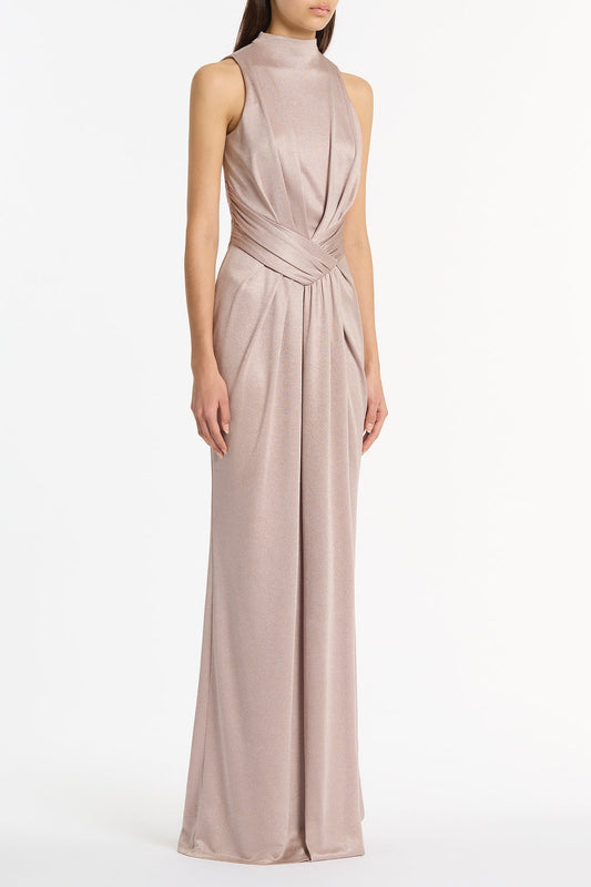 Carla Zampatti Mousse Jersey Twist Front Maxi Dress (Pink)