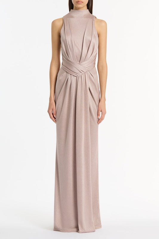 Image of Dresses. Product name - Mousse Jersey Twist Front Maxi Dress in Pink colour by brand - Carla Zampatti