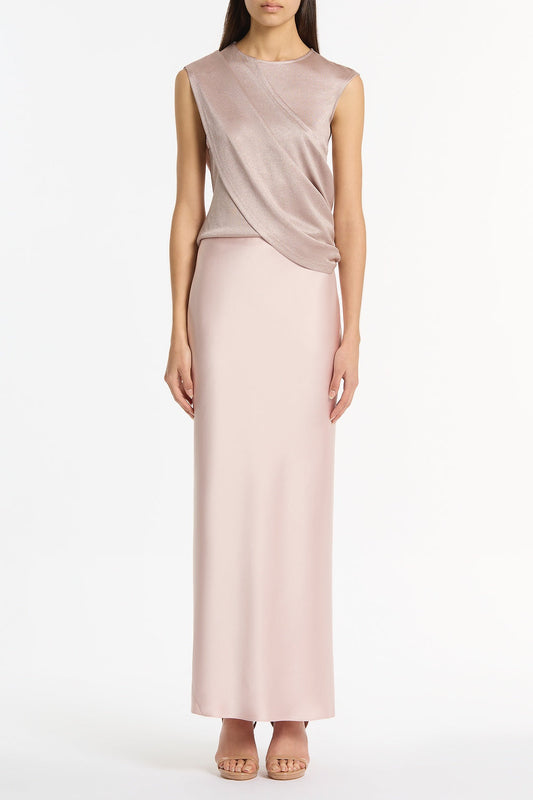 Image of a model wearing Tops. Product name - Mousse Jersey Twist Top in Pink colour by brand - Carla Zampatti