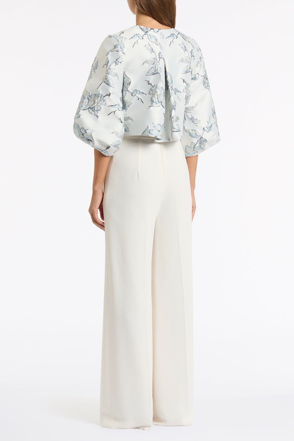 Carla Zampatti Murano Brocade Cropped Puff Sleeve Jacket (White)