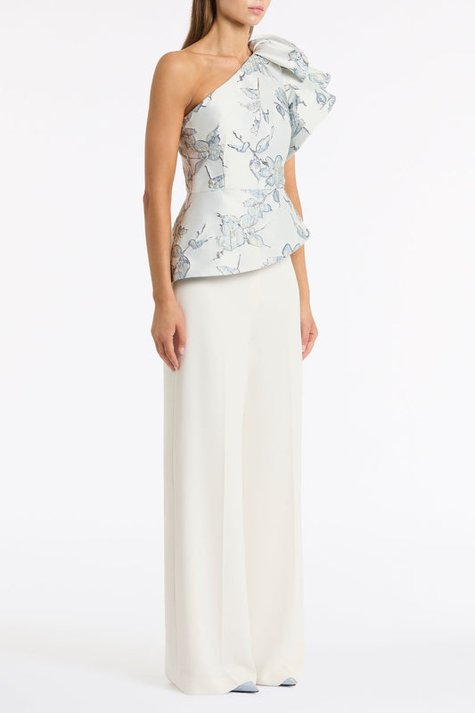 Carla Zampatti Murano Brocade Flounce Shoulder Top (White)