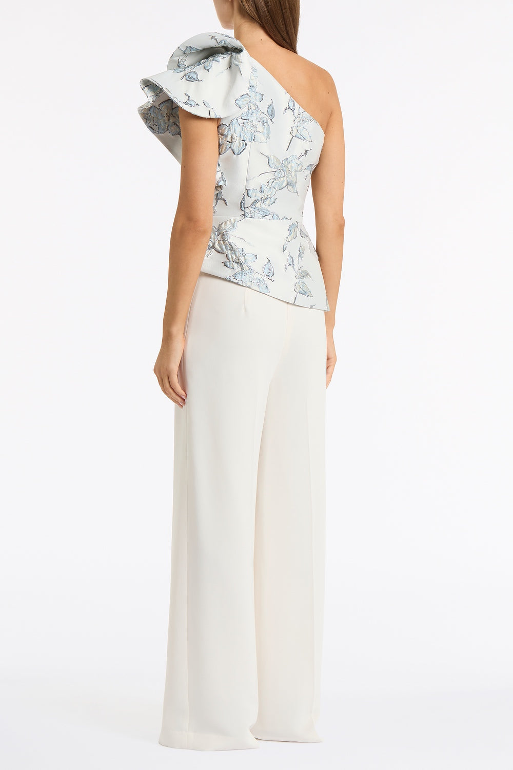 Carla Zampatti Murano Brocade Flounce Shoulder Top (White)