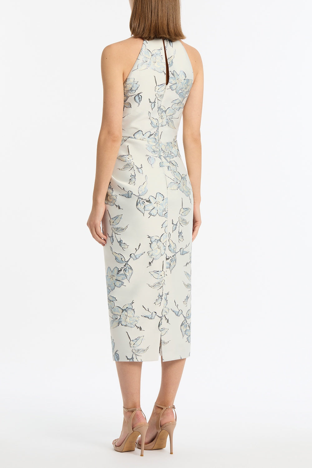 Carla Zampatti Murano Brocade Halter Neck Midi Dress (White)