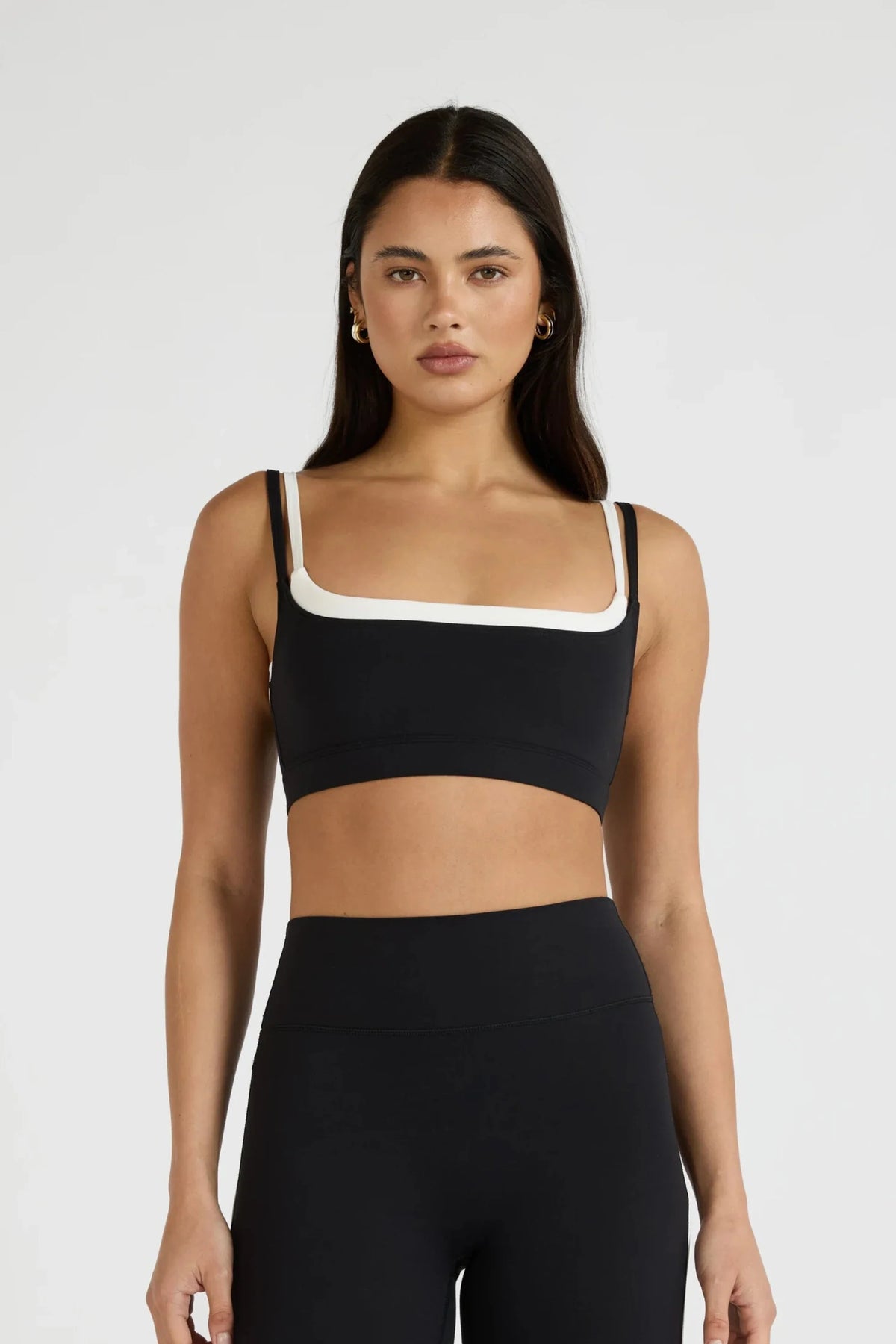 Image of Activewear. Product name - ALLFENIX CloudCore Double Layer Contrast Sports Bra in Black colour by brand - All Fenix