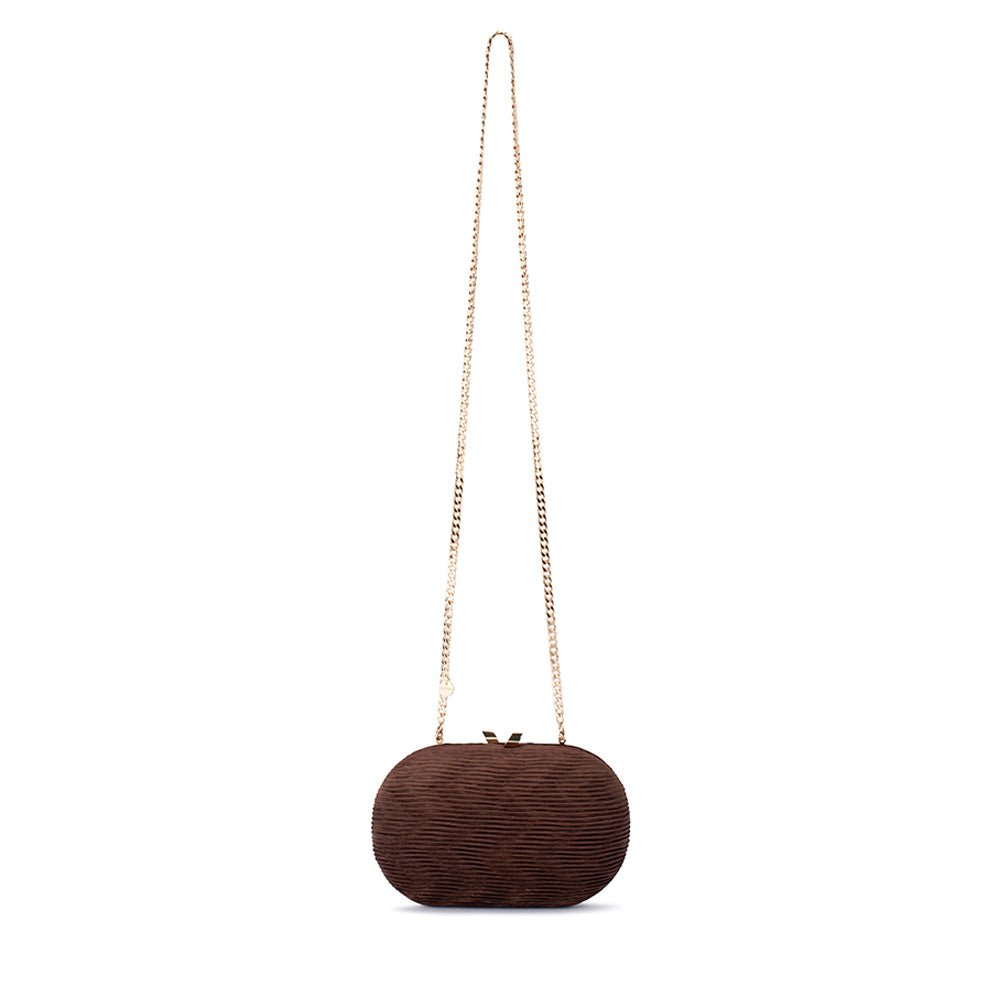 Olga Berg NATALIE Pleated Oval Clutch (Chocolate)
