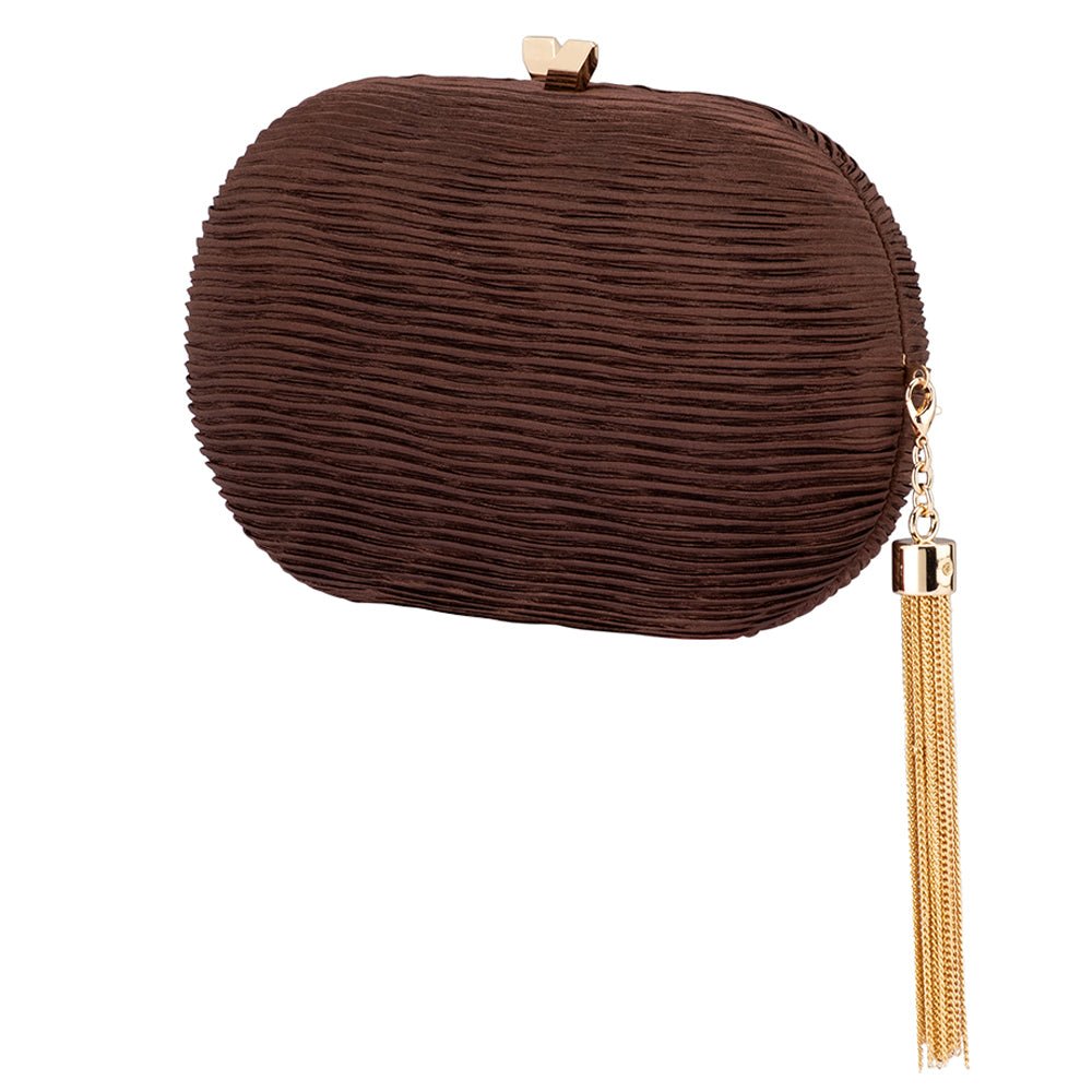 Olga Berg NATALIE Pleated Oval Clutch (Chocolate)