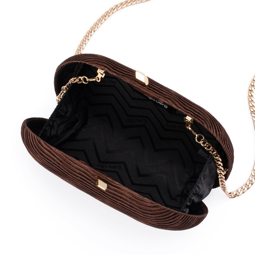 Olga Berg NATALIE Pleated Oval Clutch (Chocolate)