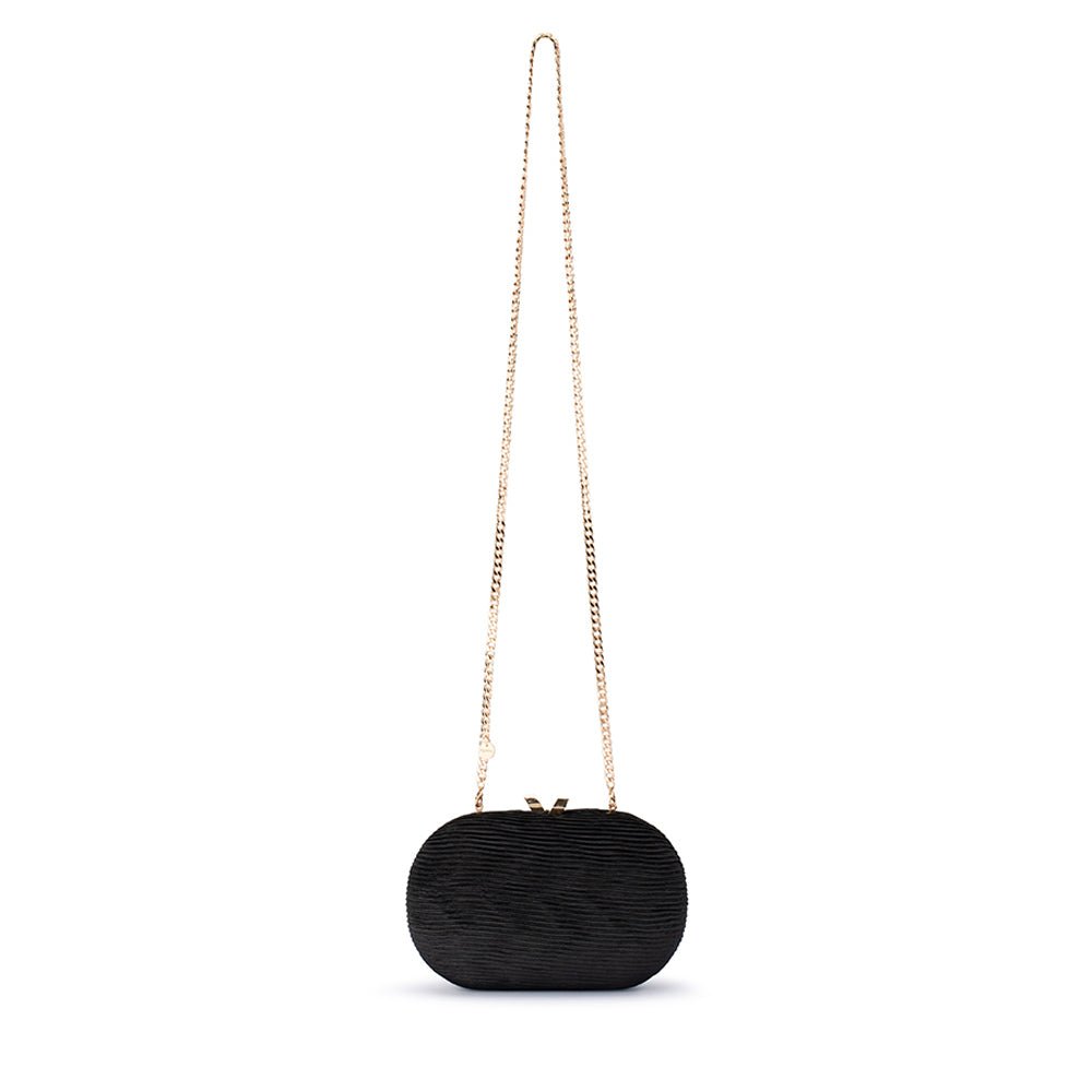 Olga Berg NATALIE Pleated Oval Clutch (Black)