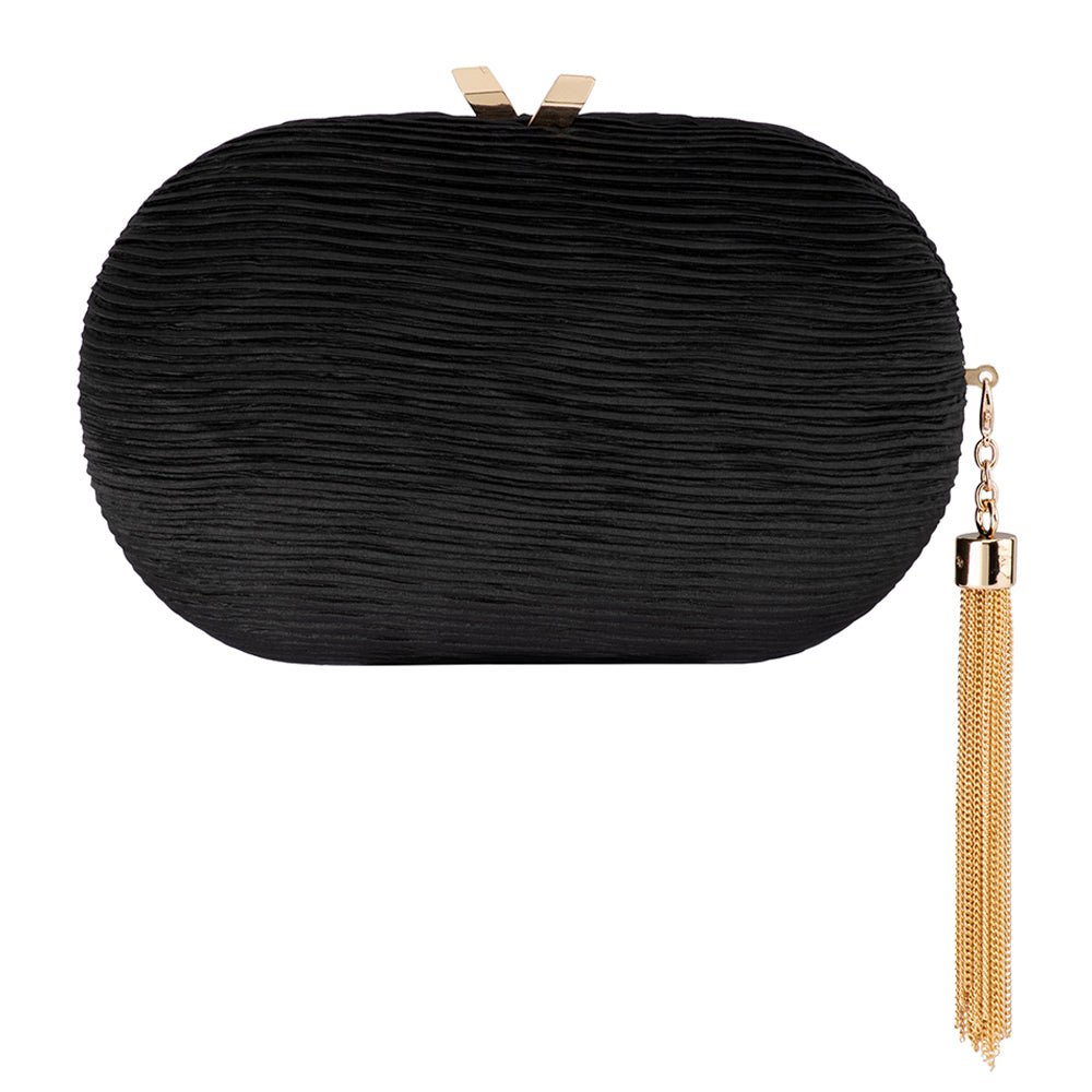 Olga Berg NATALIE Pleated Oval Clutch (Black)