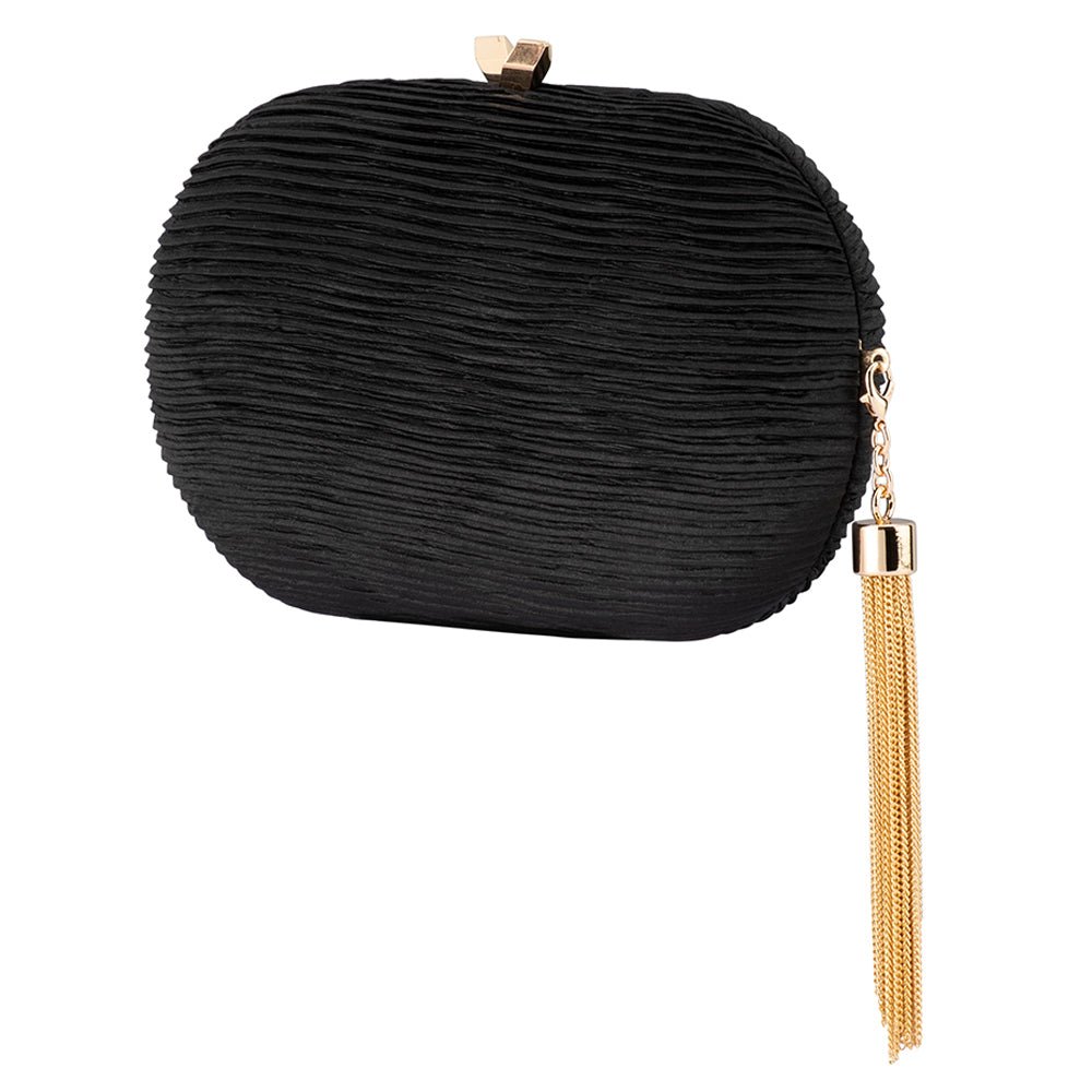 Olga Berg NATALIE Pleated Oval Clutch (Black)