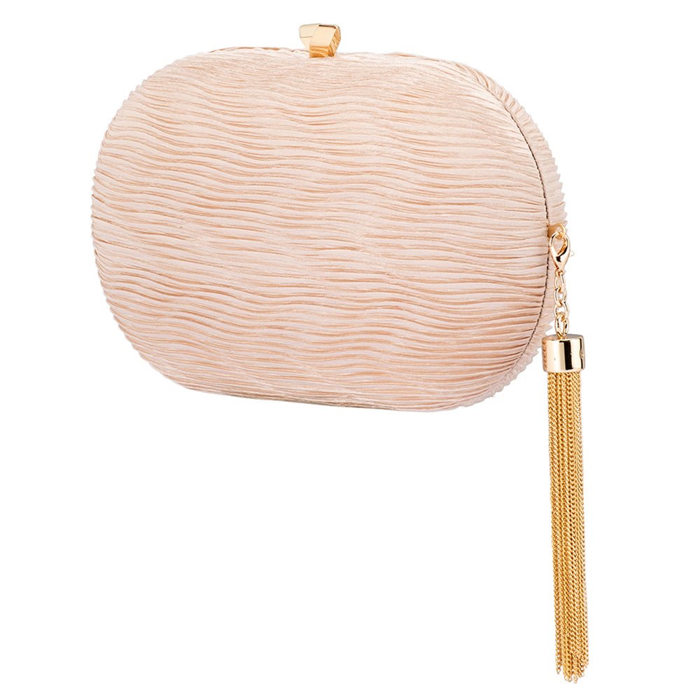 Olga Berg NATALIE Pleated Oval Clutch (Champagne)