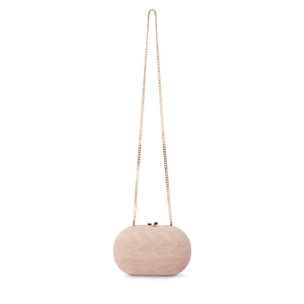 Olga Berg NATALIE Pleated Oval Clutch (Champagne)
