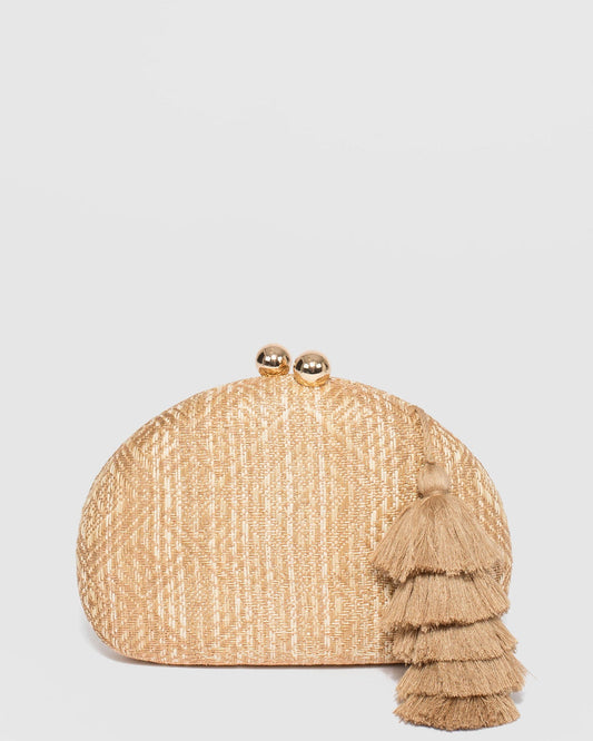 Colette Jade Hardcase Tassel Clutch Bag (Natural)